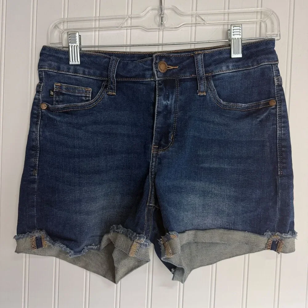 Judy Blue Denim Jean Pull On Shorts Women's‎ S Stretch Medium Dark Wash Cuffed